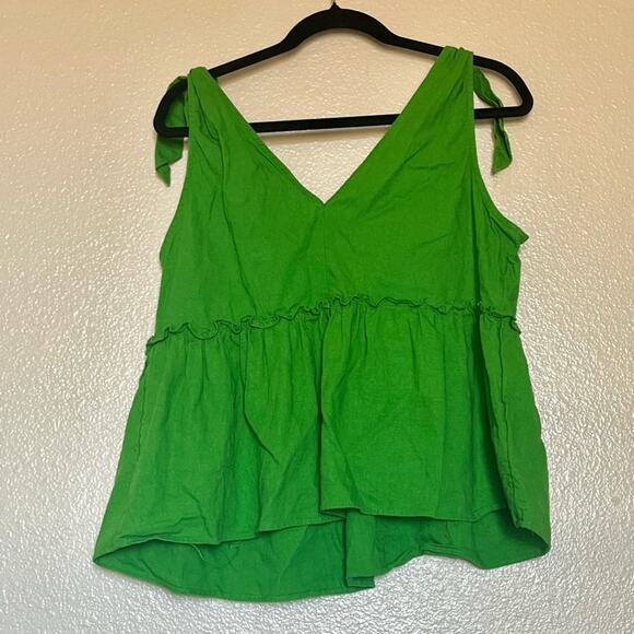 Who What Wear Green peplum linen blend Tank Top Size x-large - Picture 3 of 7